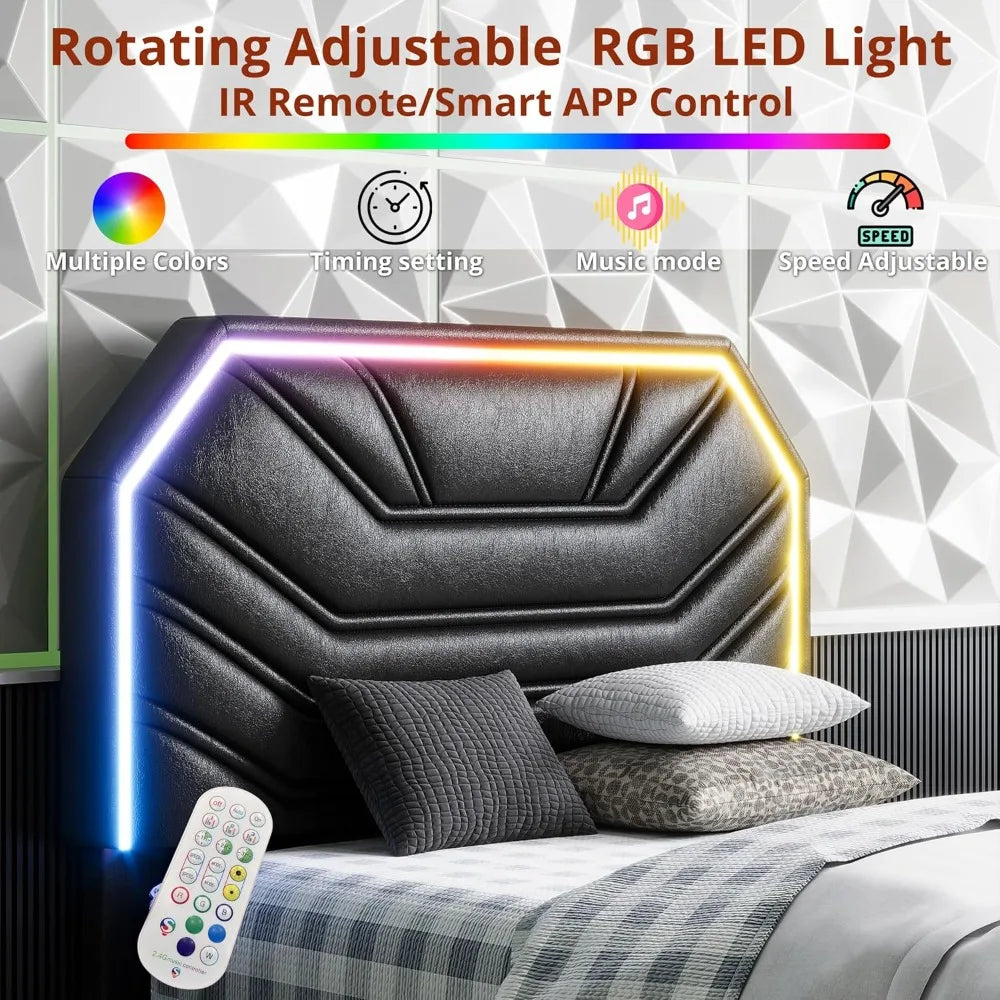 Bed Frames with Lighted Headboard,  Twin Platform Bed with Heavy Duty Supports, No Box Spring Need, Noise Free, Easy Assembly,