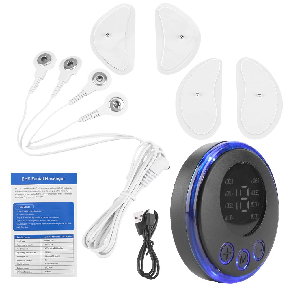 EMS Facial Massager Current Muscle Stimulator 8 Modes 19 Levels Facial Lifting Device Face Tightening Tool for Neck Face