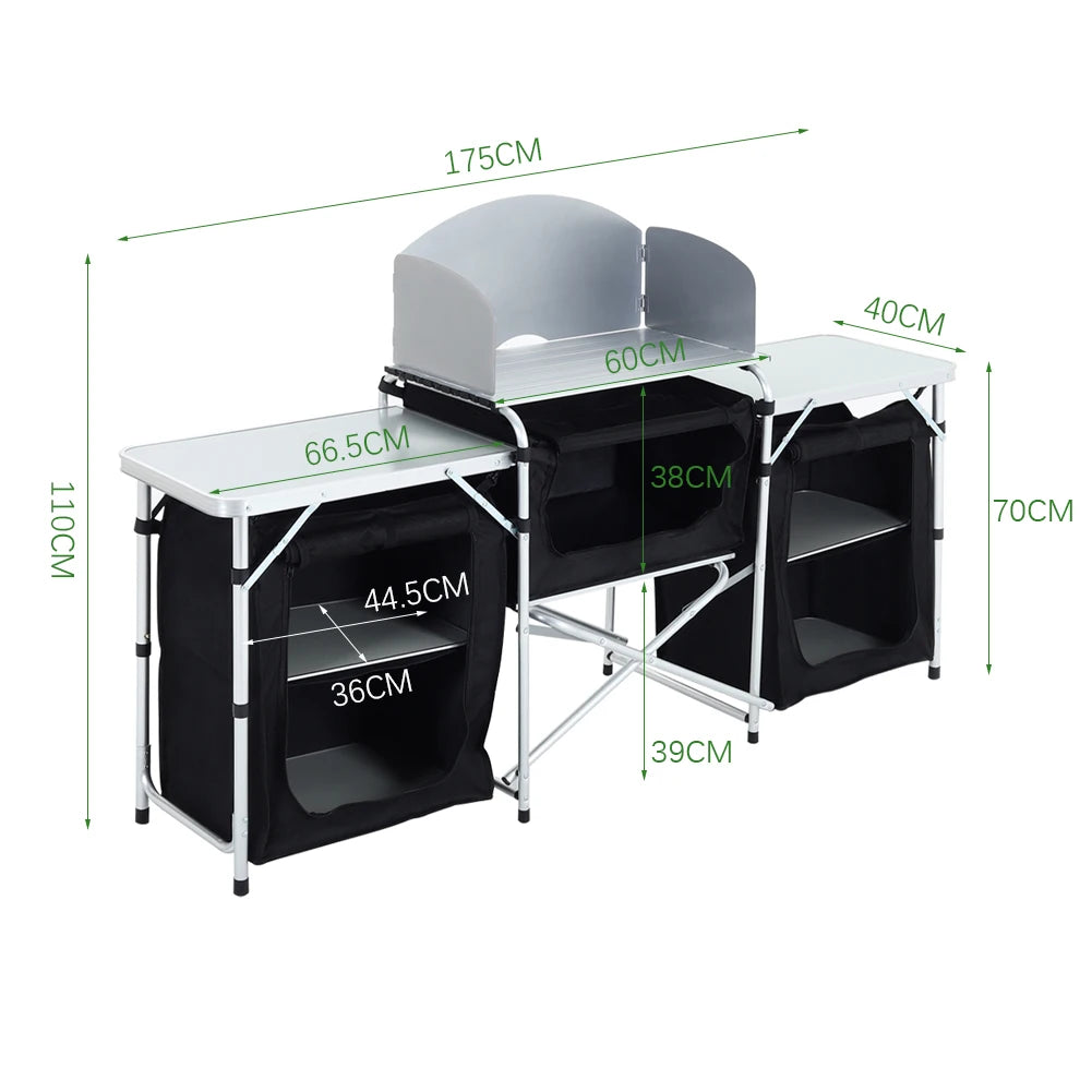 Voltsify Camping Kitchen Stand Unit Storage Portable Outdoor Black