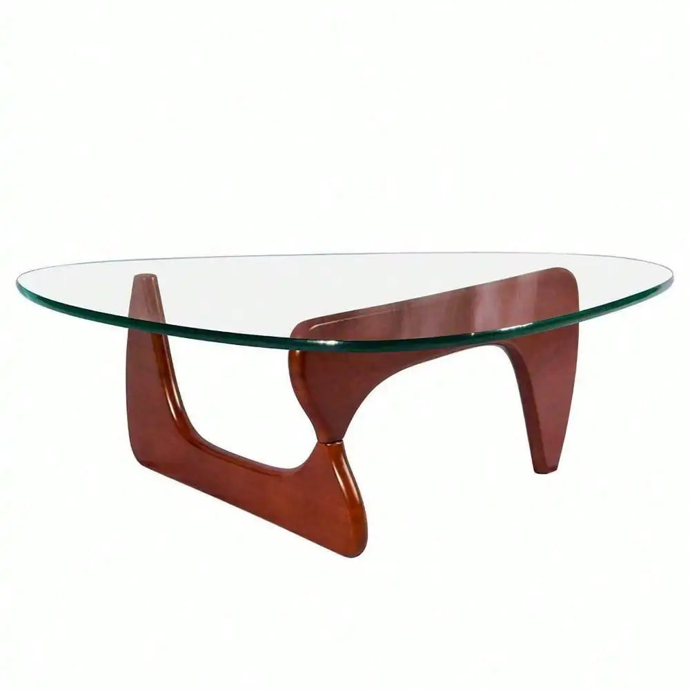Noguchi  Coffee Table Triangle Glass Top Premium Solid Hardwood Base Cherry