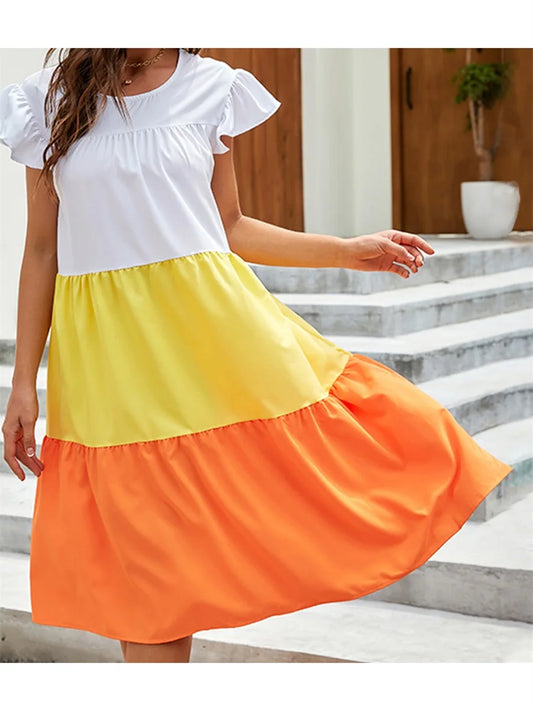 Women s Boho Style Floral Print Maxi Dress with V-Neckline and Flowy Ruffle Sleeves Elegant Summer Beach Dress for Vacation or