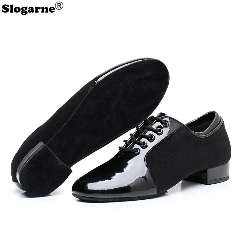 2025 Men New Modern Dance Shoes  2.5cm Heels Male Oxford Fabric Latin Shoes Breathable Soft Boys Social Ballroom Dance Footwear