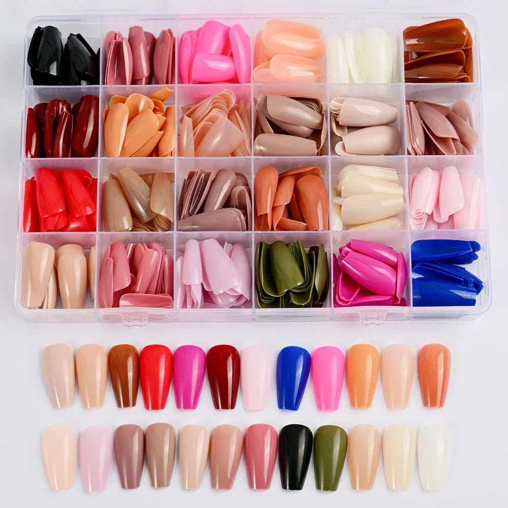 576pcs/Box Colorful Fake Nails Black Red Design Fake Nail Oval Short Square Press On False Nails Mixed Full Cover Nail Tips