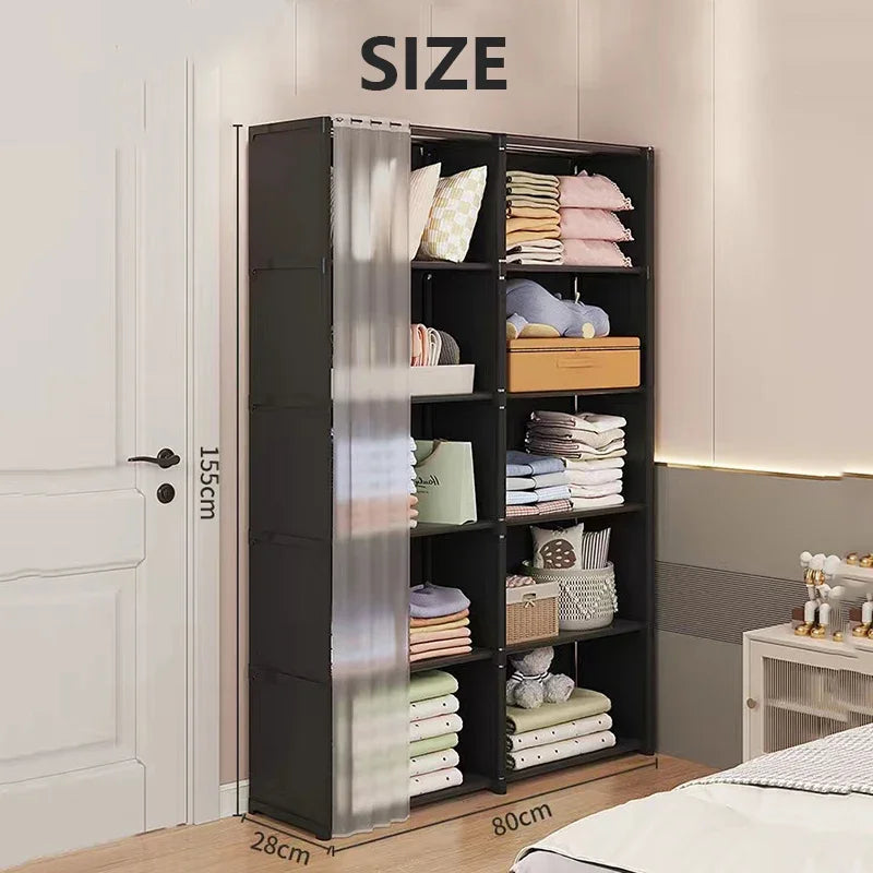 Dustproof Wardrobe Multi-layer Storage Rack Storage Cabinet DIY Multilayer Furniture Curtains Portable Clothes Organizer Cabinet