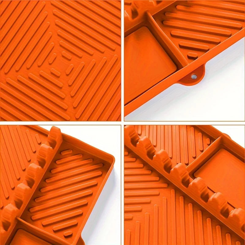 Silicone Mat for Outdoor Barbecue Kitchen Countertop, Large Silicone Shovel Mat with Drip Pad, Barbecue Tool Storage Rack