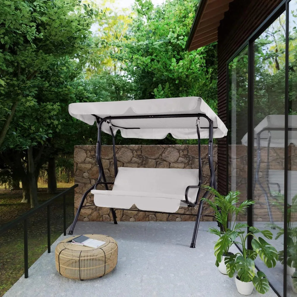 Garden Swing Chair, 2 Seater, Weatherproof Rocking Bench with Roof and Backrest, Non-Slip Feetm Patio Seat, Patio Swing Bench