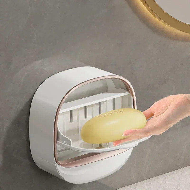 Bathroom Drain Soap Box Wall Mounted ABS Soap Box with Lid Waterproof Soap Dish Dishes Storage Box Travel Organizer Case Storage