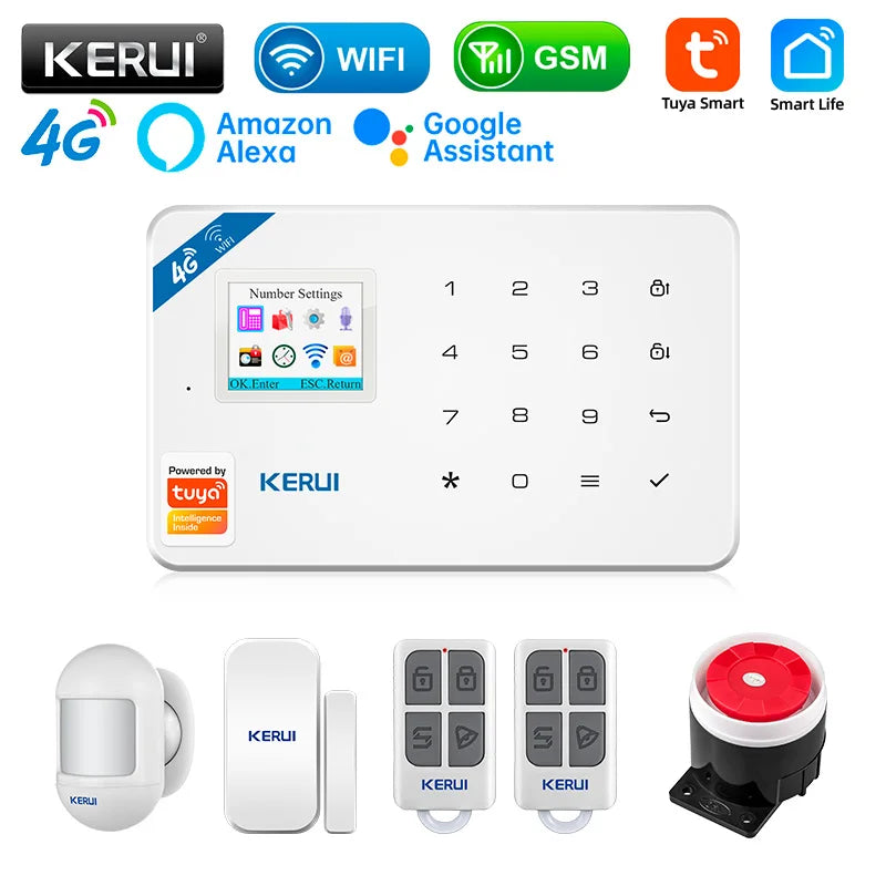 KERUI Smart Home Alarm 4G Window/Door Motion Sensor Siren Security System Kits Tuya Smart APP Control WIFI GSM Anti Theft W184